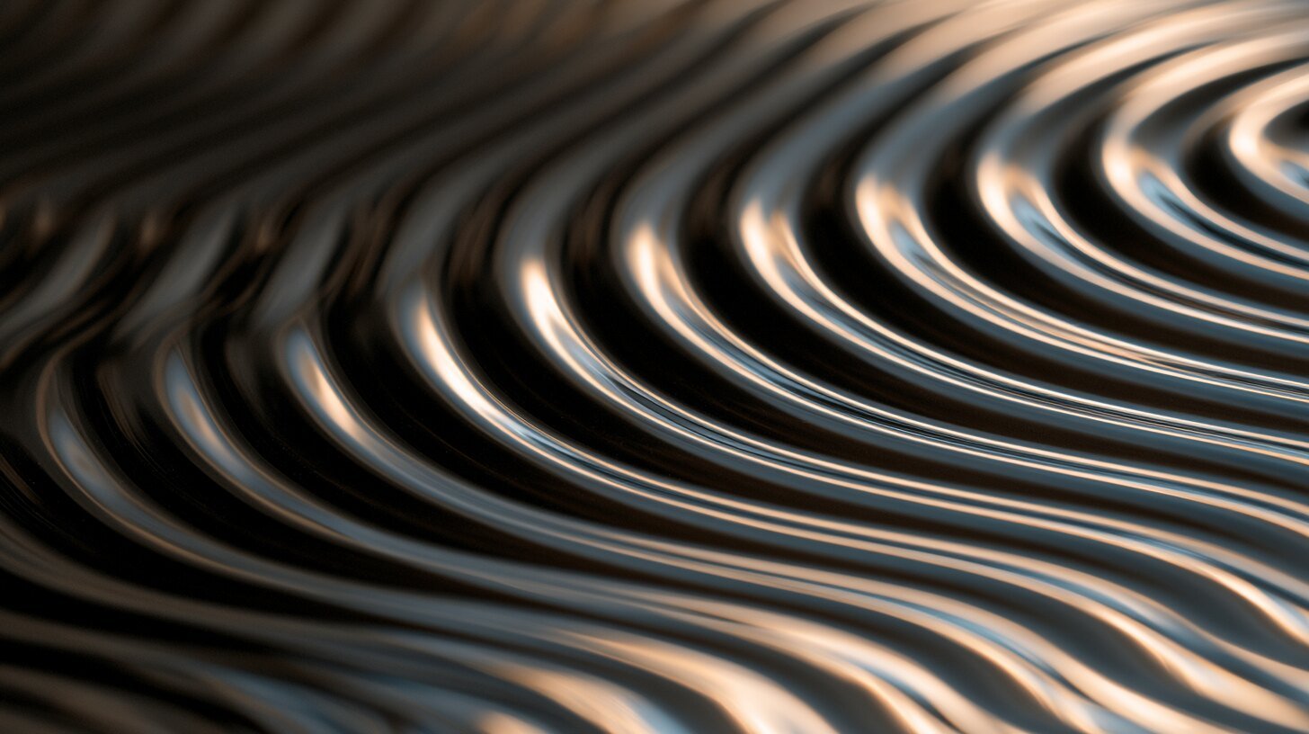 Smooth undulating ridges in a reflective liquid surface