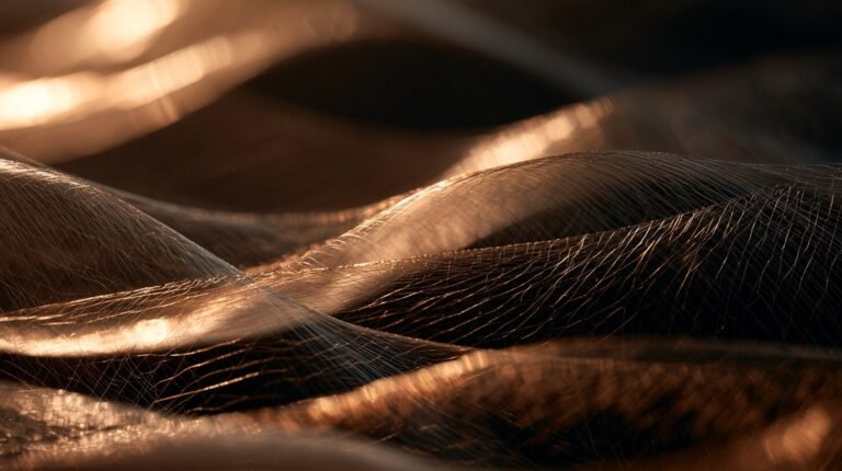 Folded luminous membranes with gold filaments in darkness