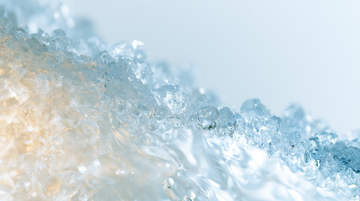 Faceted crystal structures softening into cool water