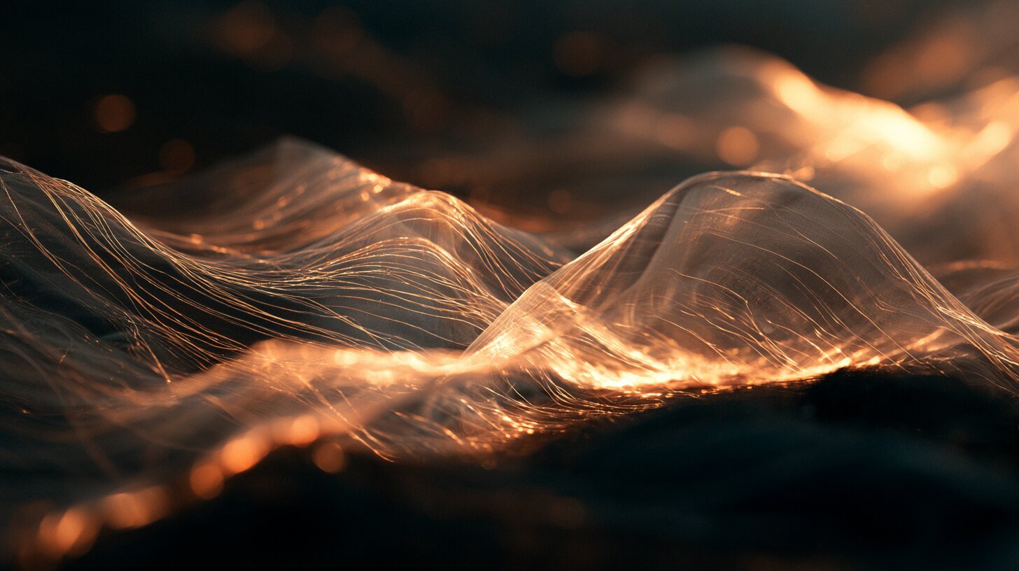 Bright sparks threading between translucent layered sheets