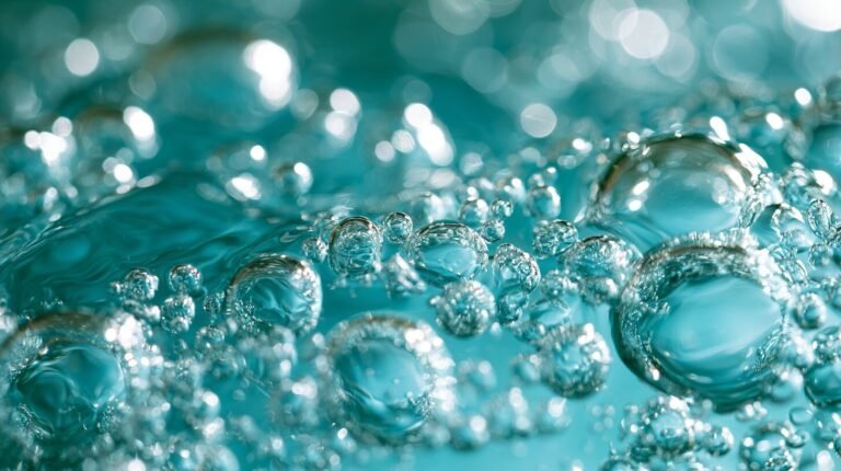 Clustered bubbles gathering beneath a bright water surface