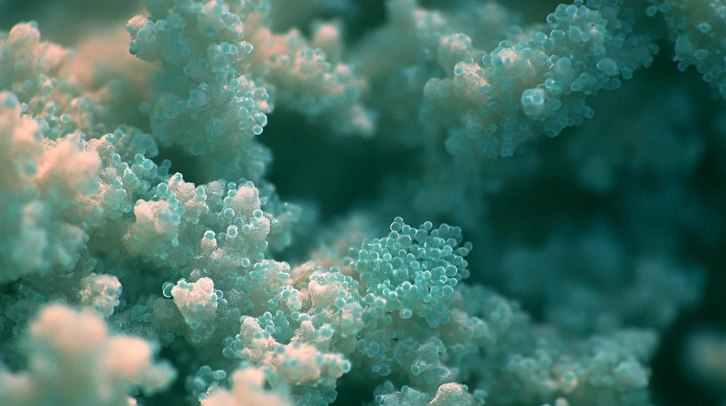 a living ecosystem of soft forms and spheres, macro