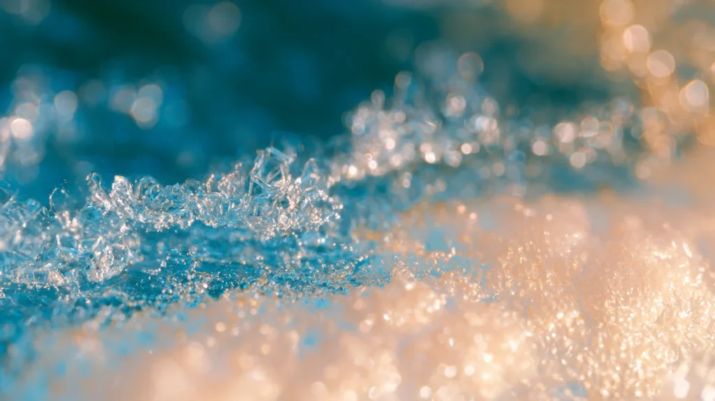 crystals dissolving into warm fluid, macro