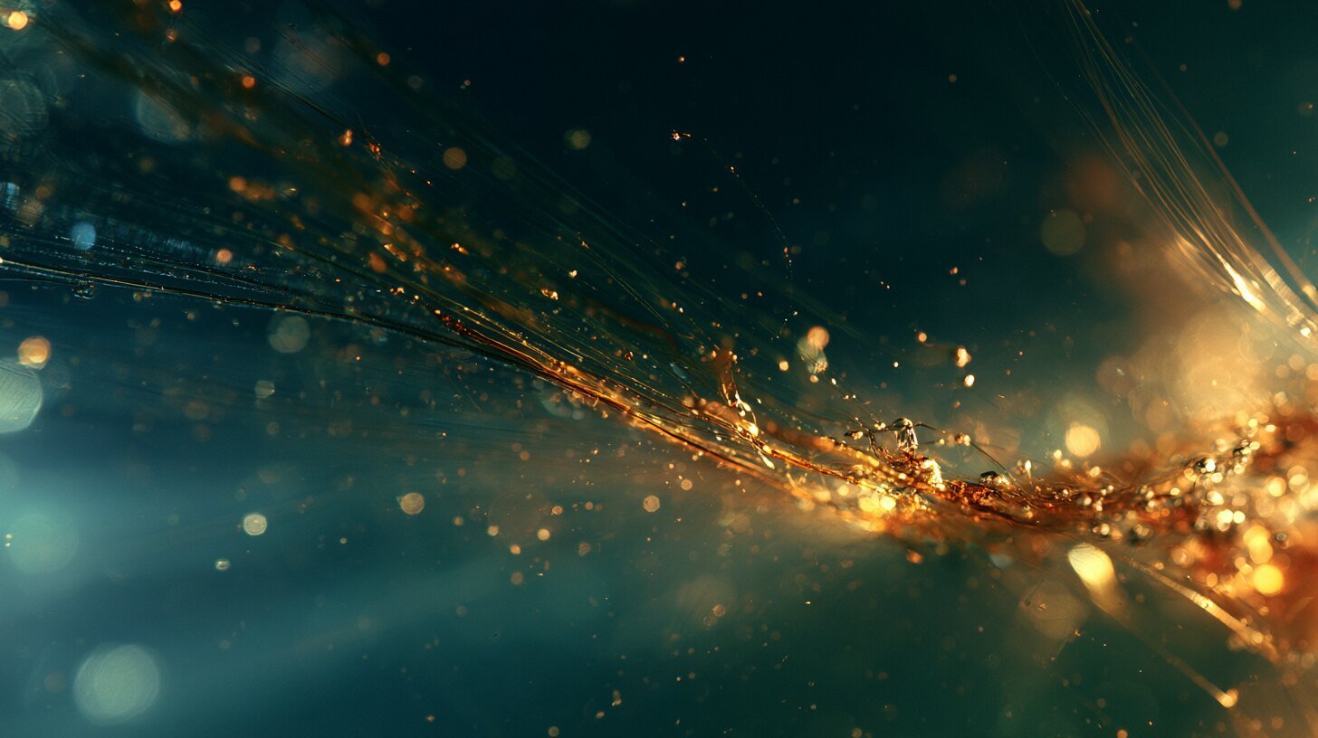 Diffuse amber trails converging in deep water, an abstract image of mixed exposures