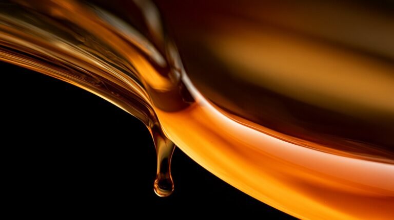 A viscous amber thread drawn slowly downward in darkness