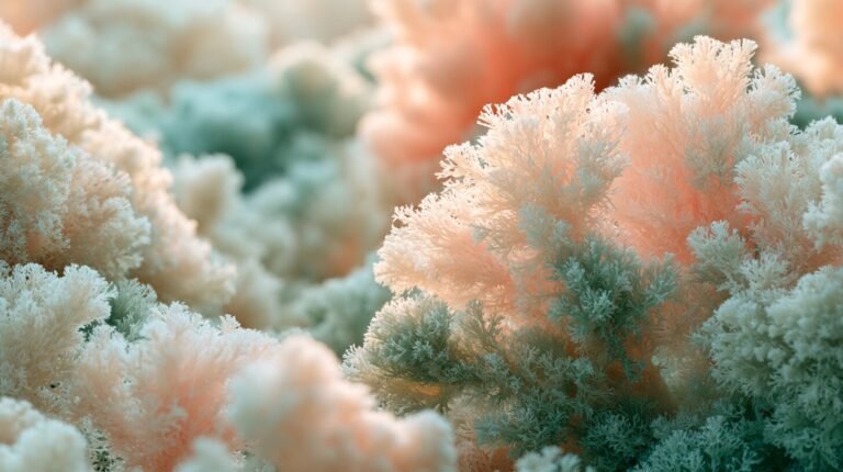 Fine branching structures in pale blush and sage