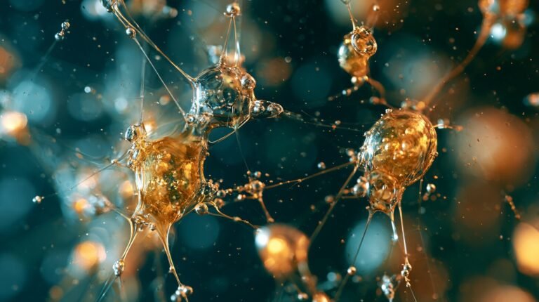 Golden threads dispersing through cool water, an abstract image of chemical transformation